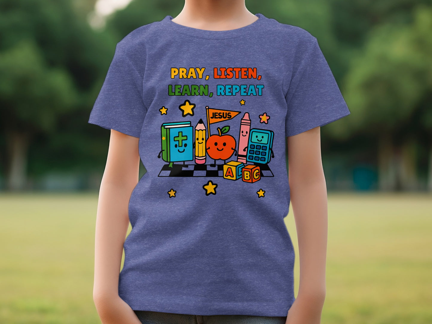 Pray Listen Learn Repeat Christian Kids T-shirt