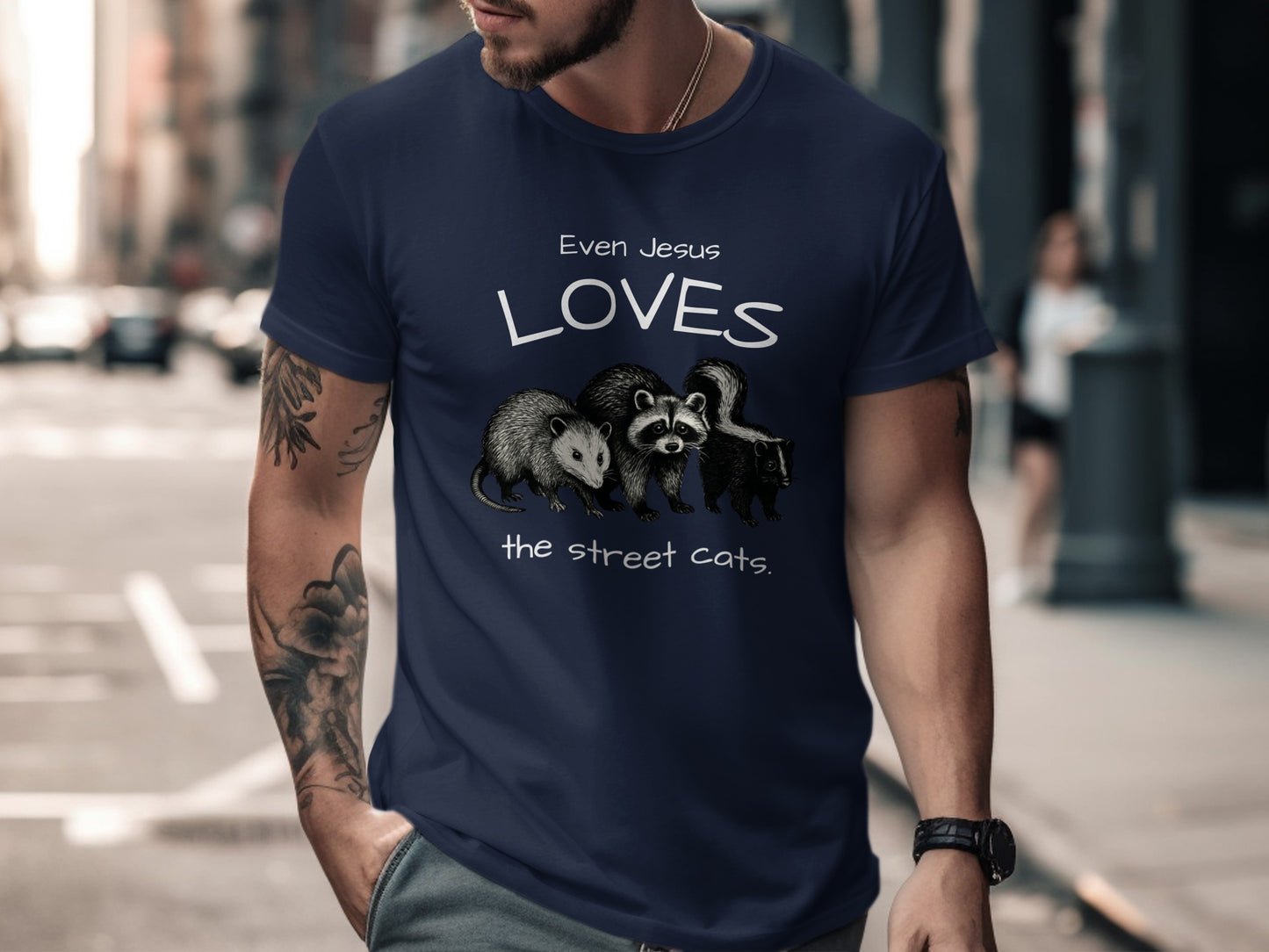 Even Jesus Loves the Street Cats graphic tee