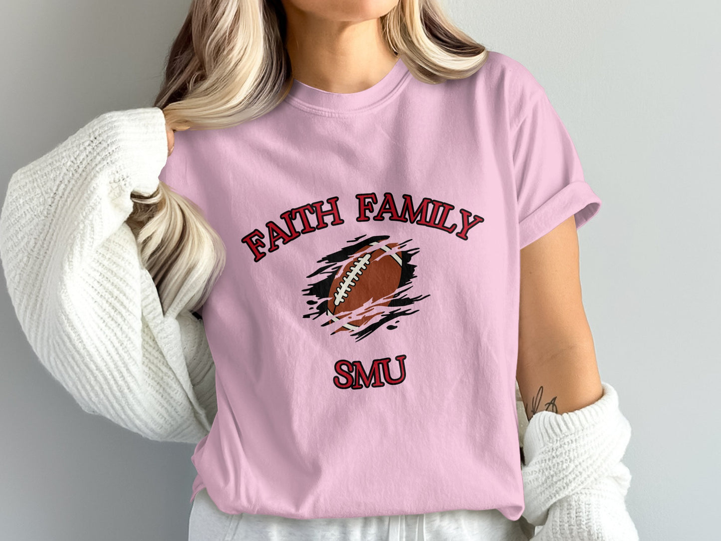Faith Family SMU Football Graphic Tee Shirt