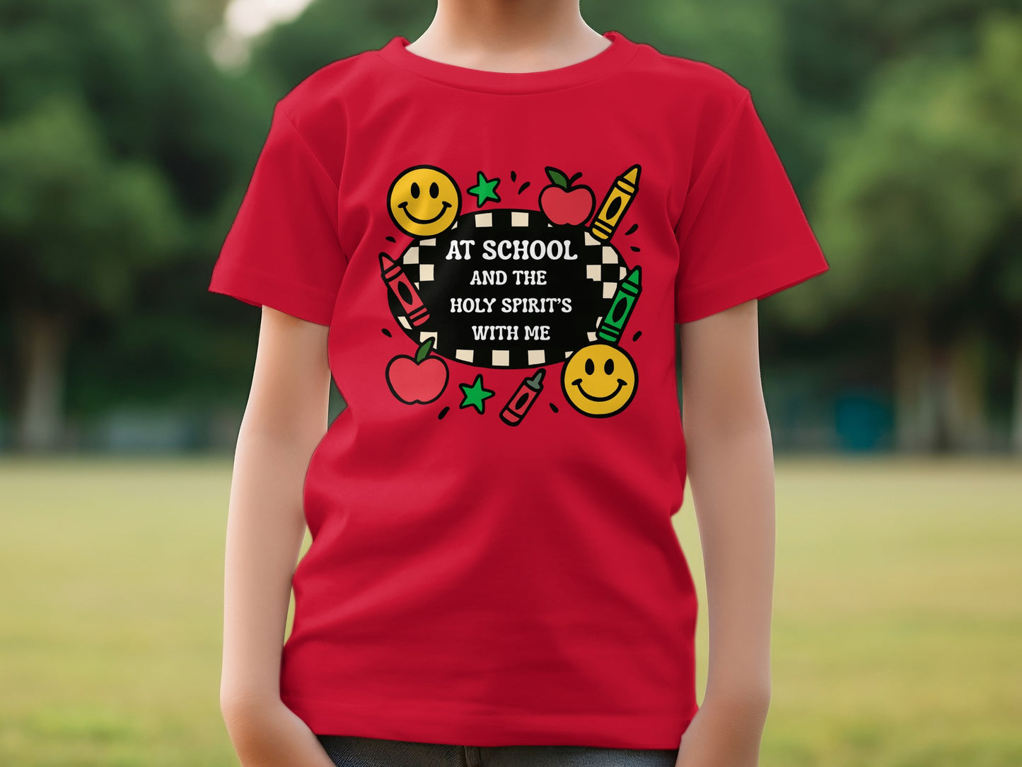 At School and The Holy Spirit's With Me Kids Shirt