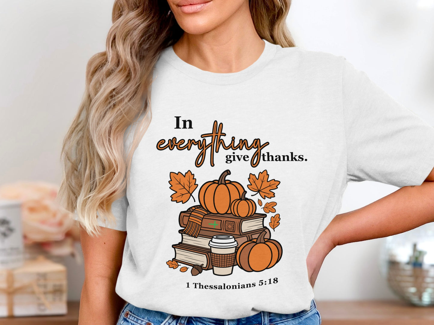 Inspirational Fall Theme Shirt with Pumpkin and Book Design