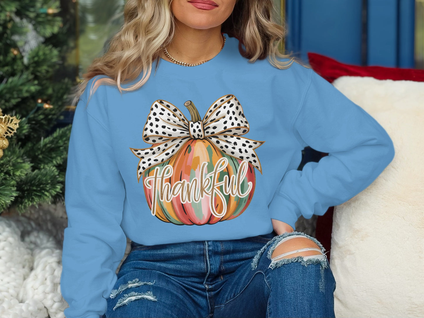 Thankful Pumpkin with Polka Dot Bow Sweatshirt