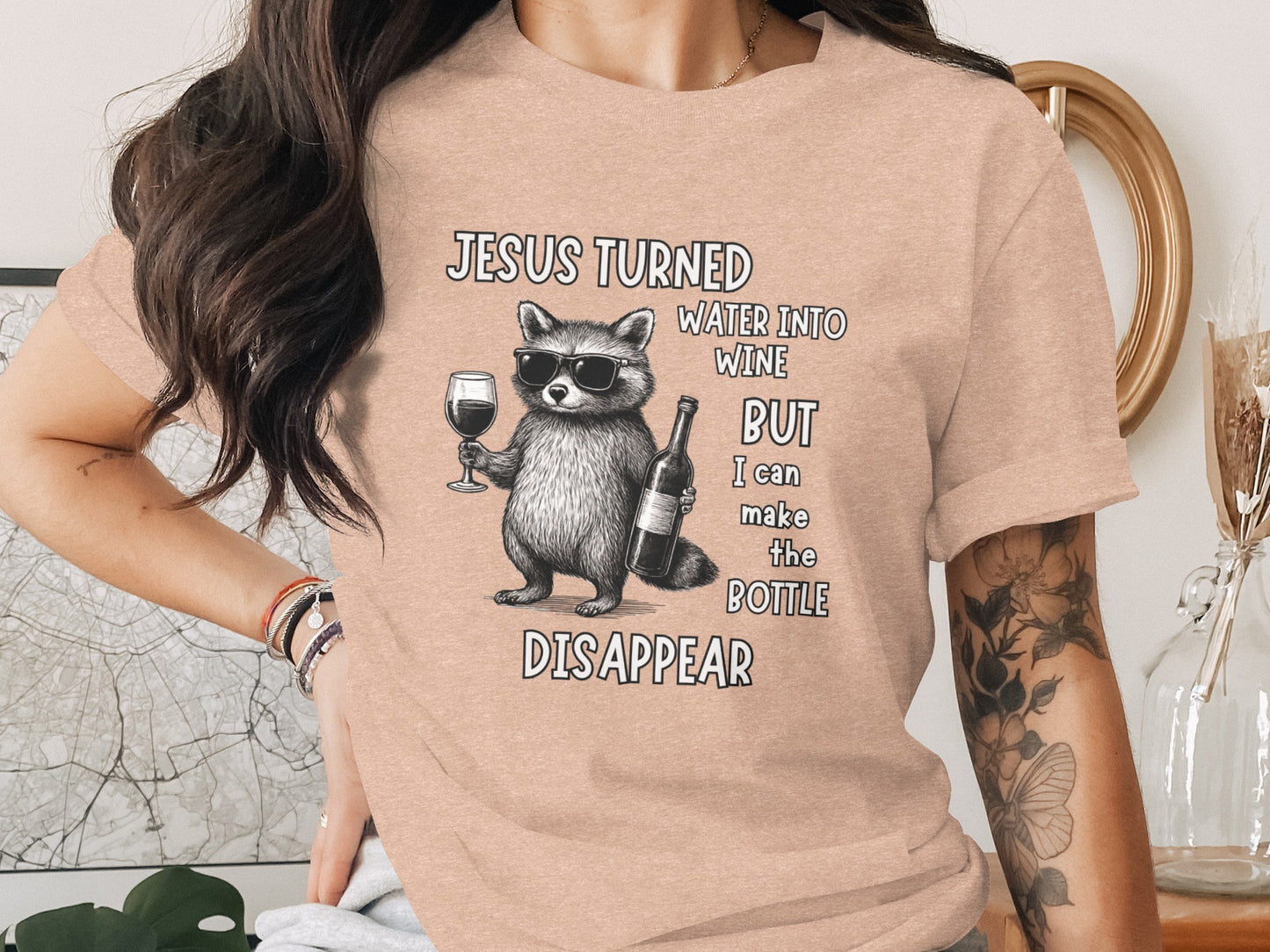Jesus Turned Water Into Wine Raccoon Graphic T-shirt
