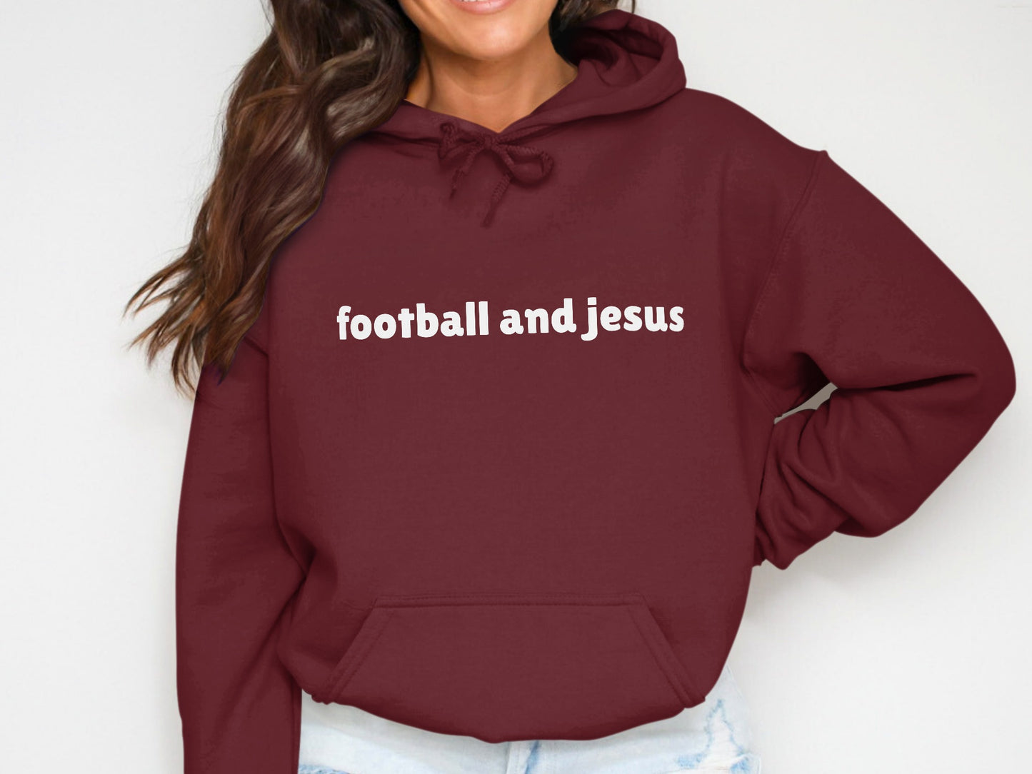 football and jesus printed hooded sweatshirt product type