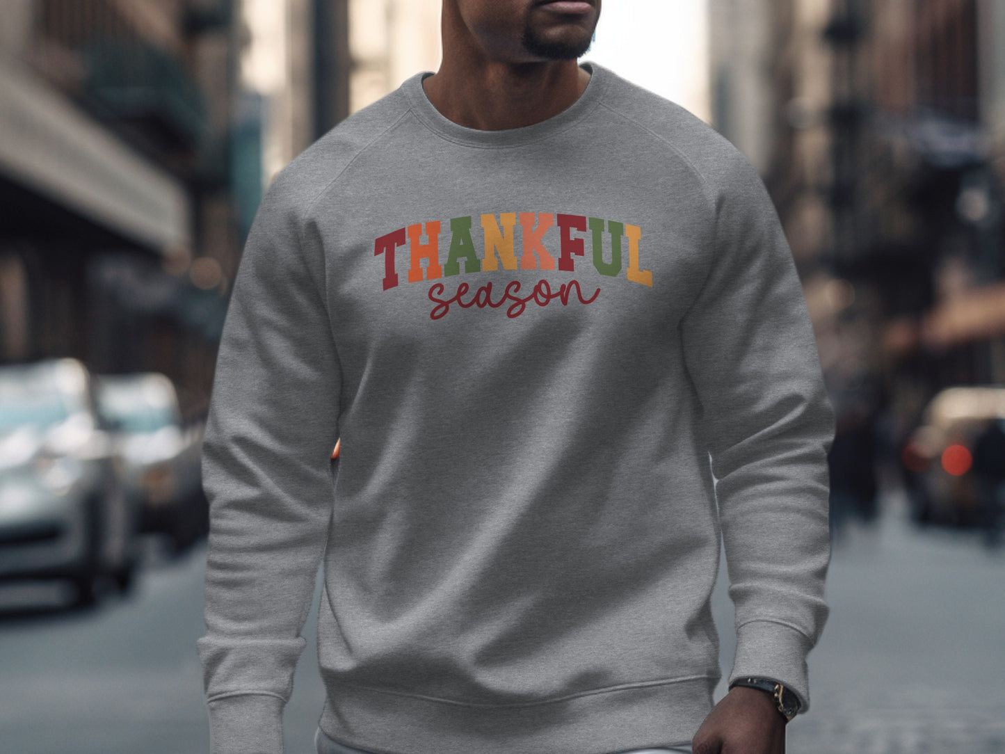 Thankful Season Word-Art Design Crewneck Sweatshirt
