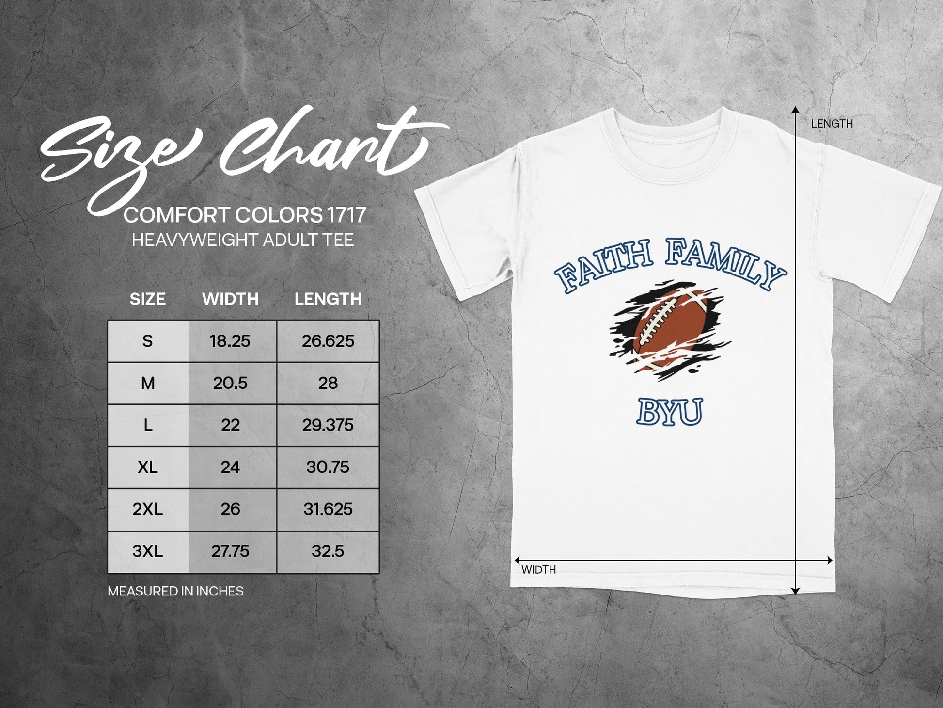 Faith Family BYU T-Shirt Size Chart Heavyweight Adult Tee