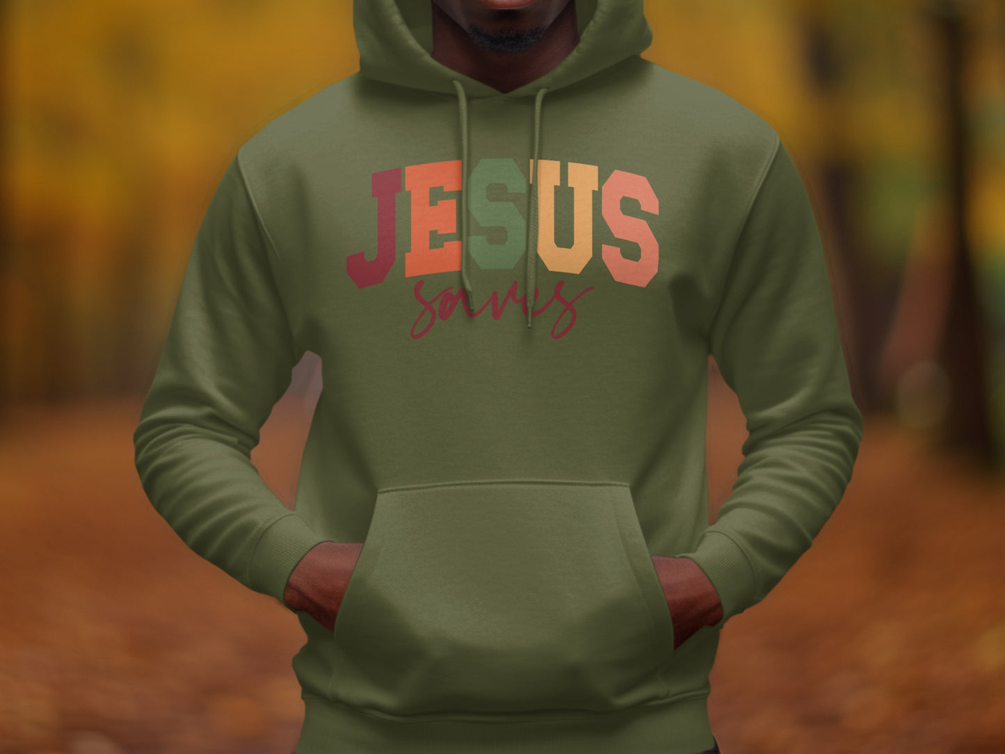 Inspirational Fall Colored Jesus Saves Hoodie