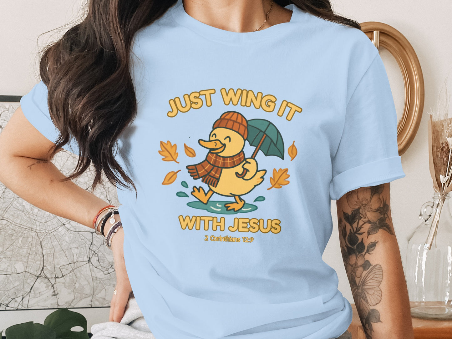Just Wing It With Jesus Duck Graphic T-Shirt