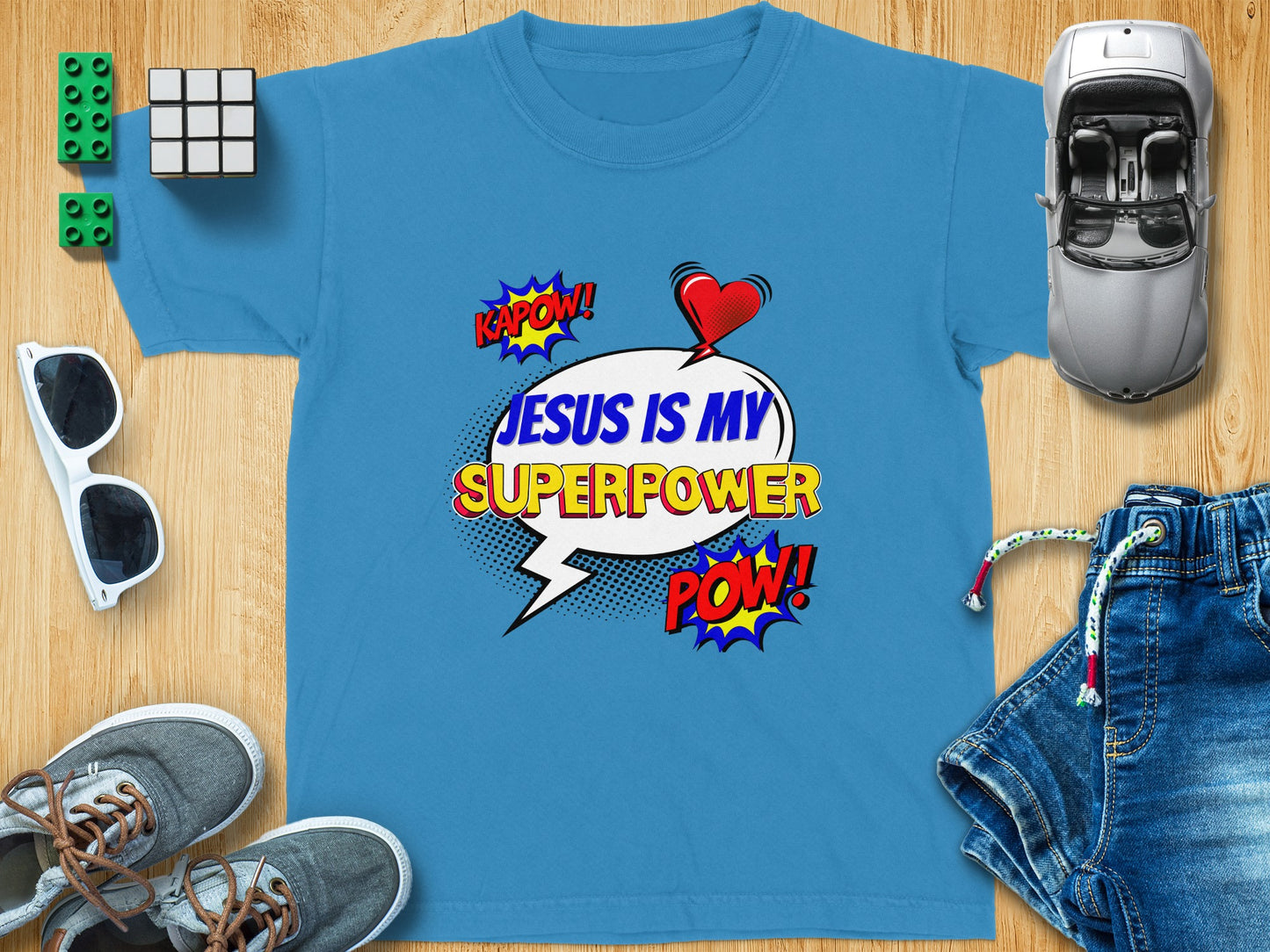 Jesus Is My Superpower Blue Graphic T-shirt