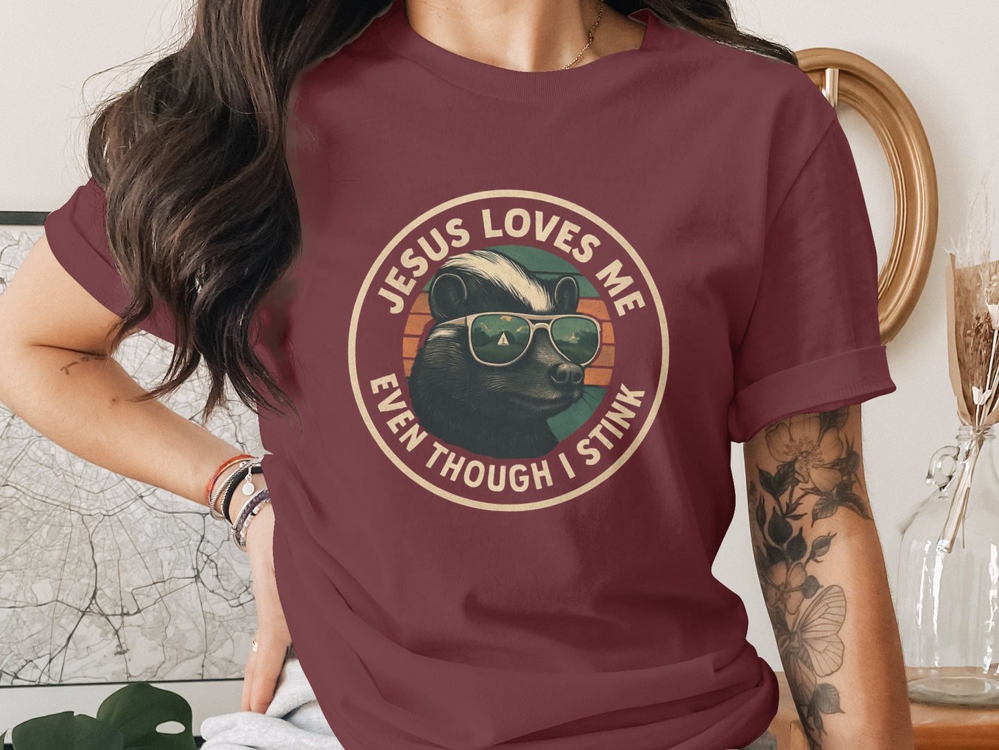 Jesus Loves Me Even Though I Stink shirt