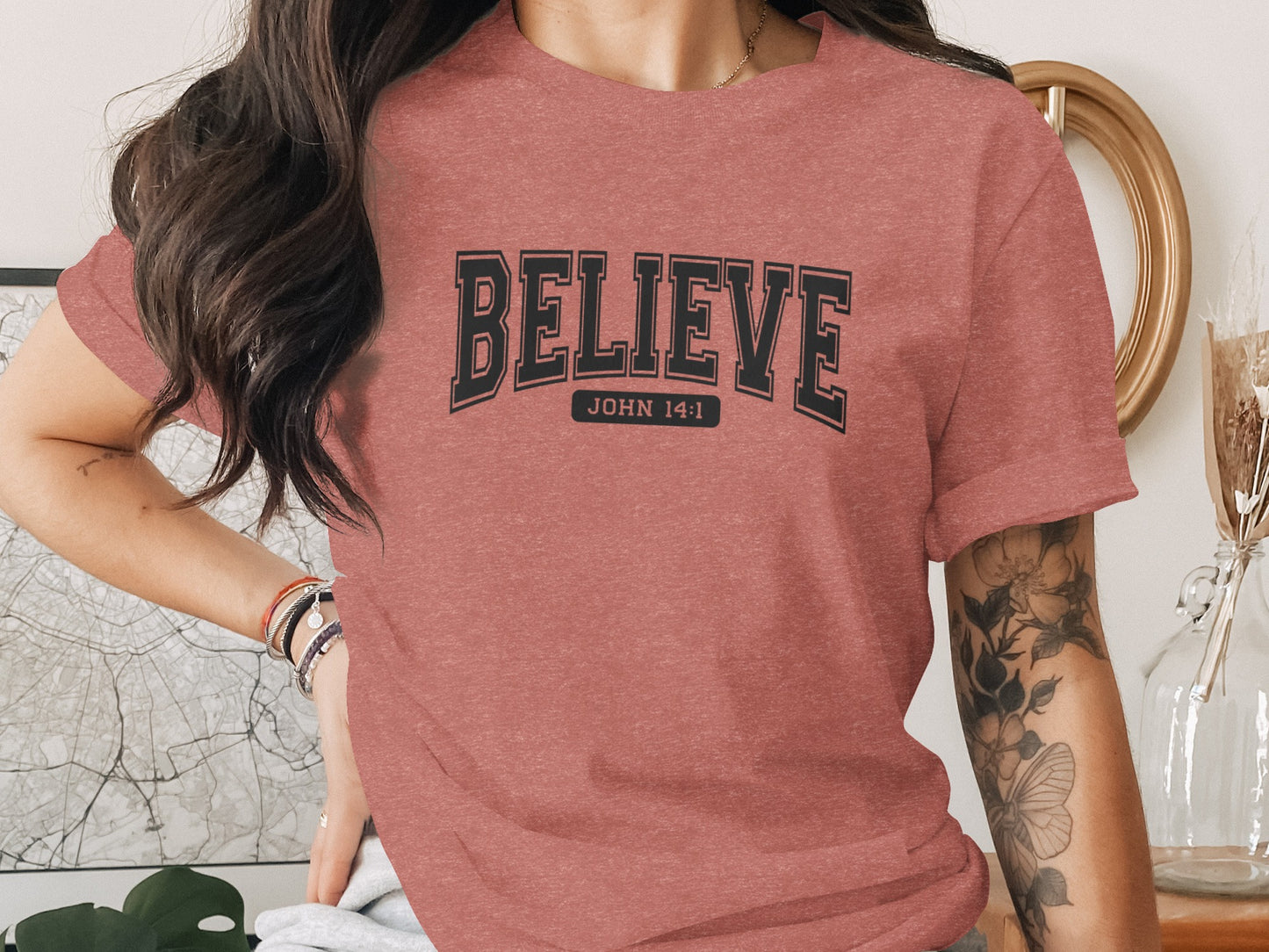 Believe John 14:1 Typography Design T-shirt Product