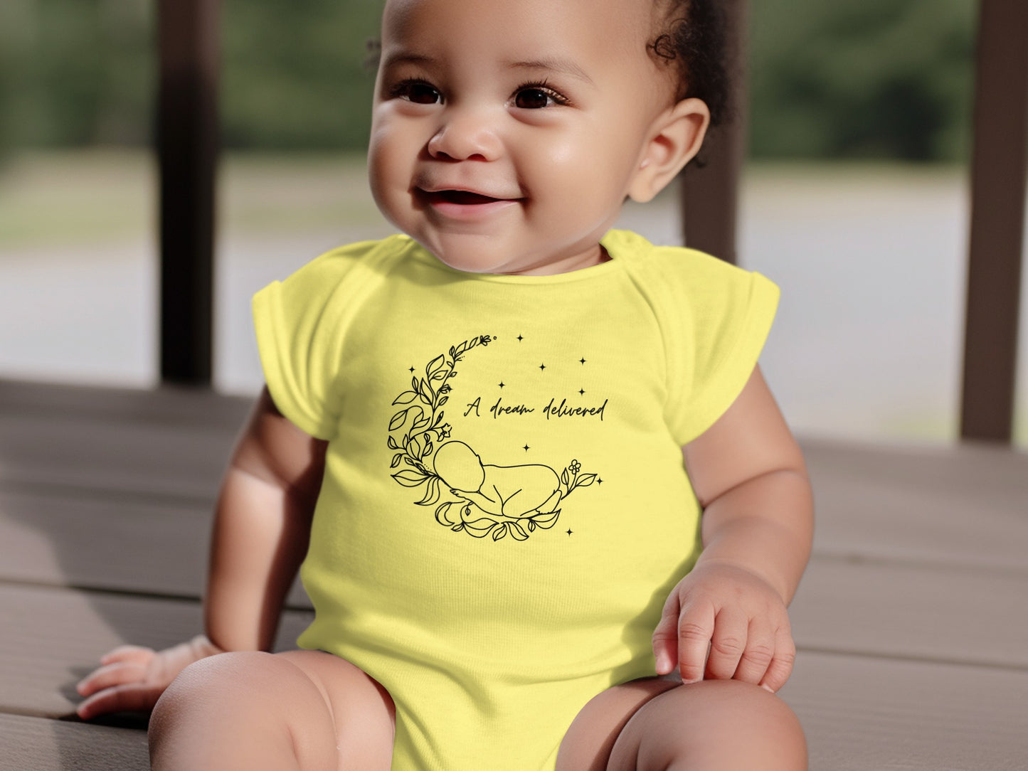 Adorable Yellow Baby Onesie with Sweet Sleeping Baby