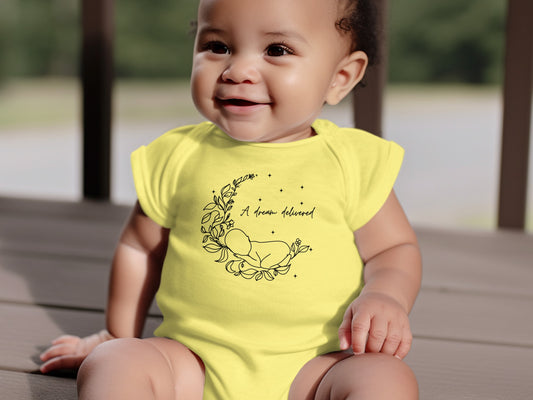 Adorable Yellow Baby Onesie with Sweet Sleeping Baby