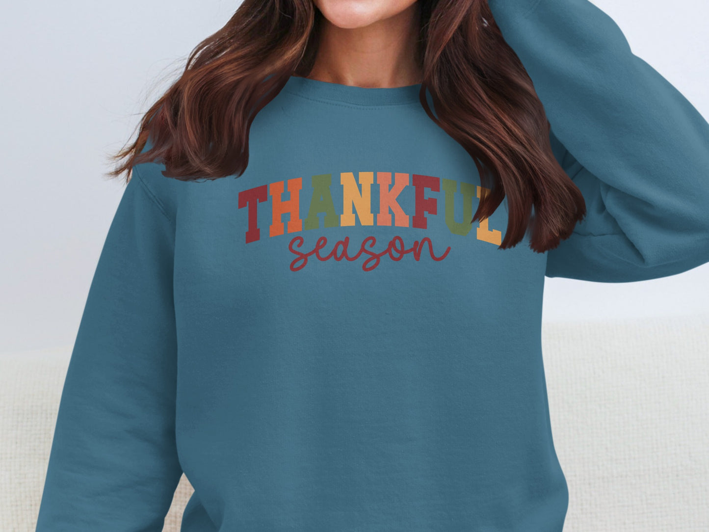 Thankful Season Text Sweatshirt Fall Apparel Product
