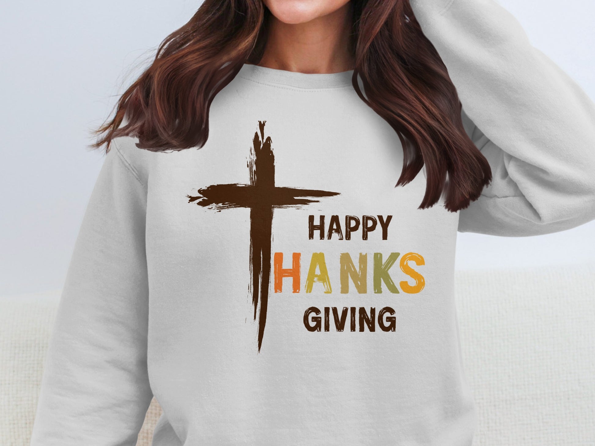 Happy Thanksgiving Cross Graphic Sweatshirt