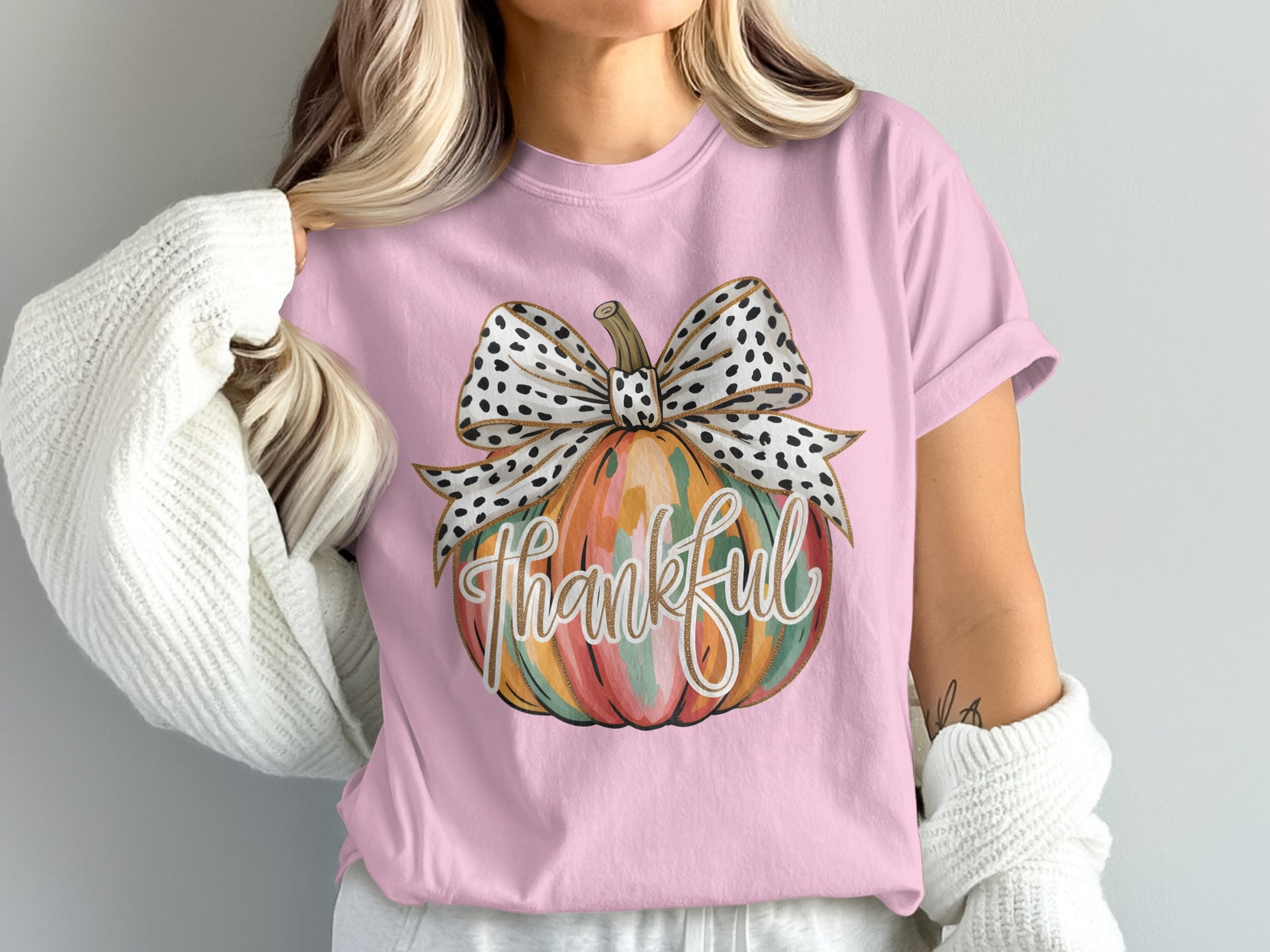 Thankful Pumpkin with Polka Dot Bow Shirt
