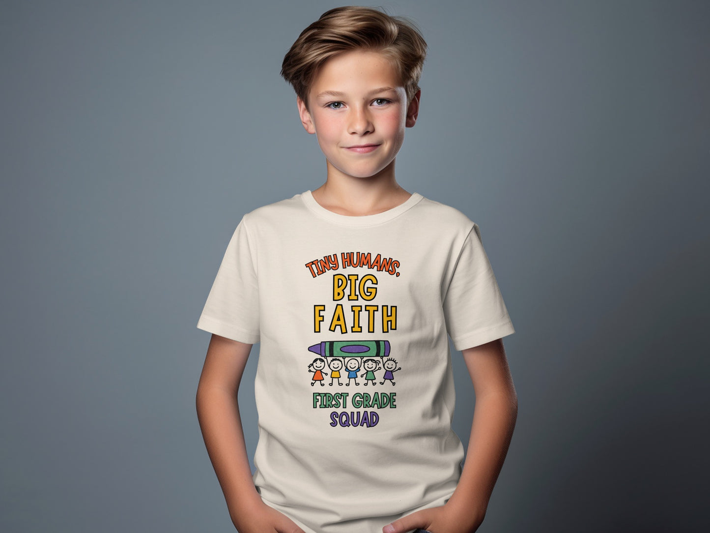 Tiny Humans Big Faith First Grade Squad Shirt