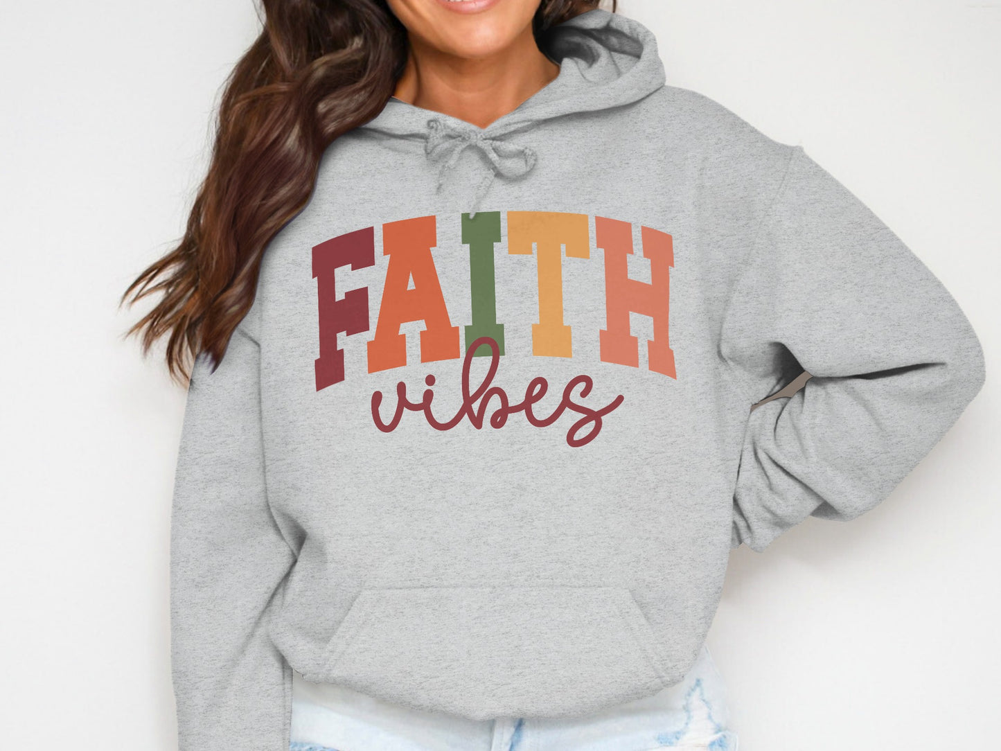 Faith Vibes Text Print Hoodie Casual Pullover