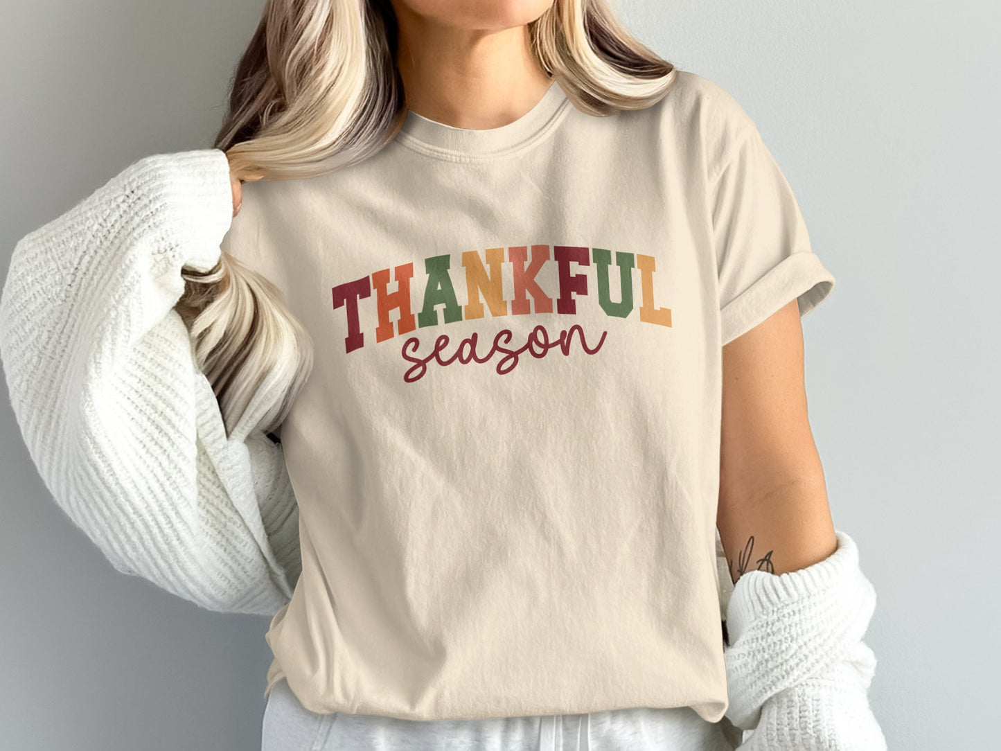 Thankful Season Colorful Text Design Shirt