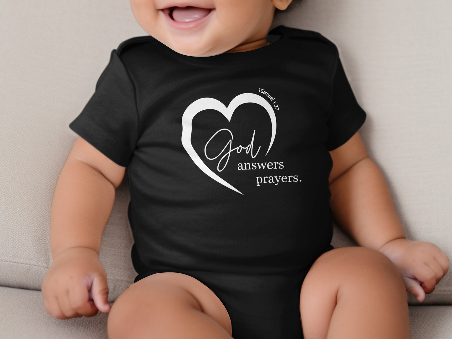 God Answers Prayers Heart Design Baby Onesie
