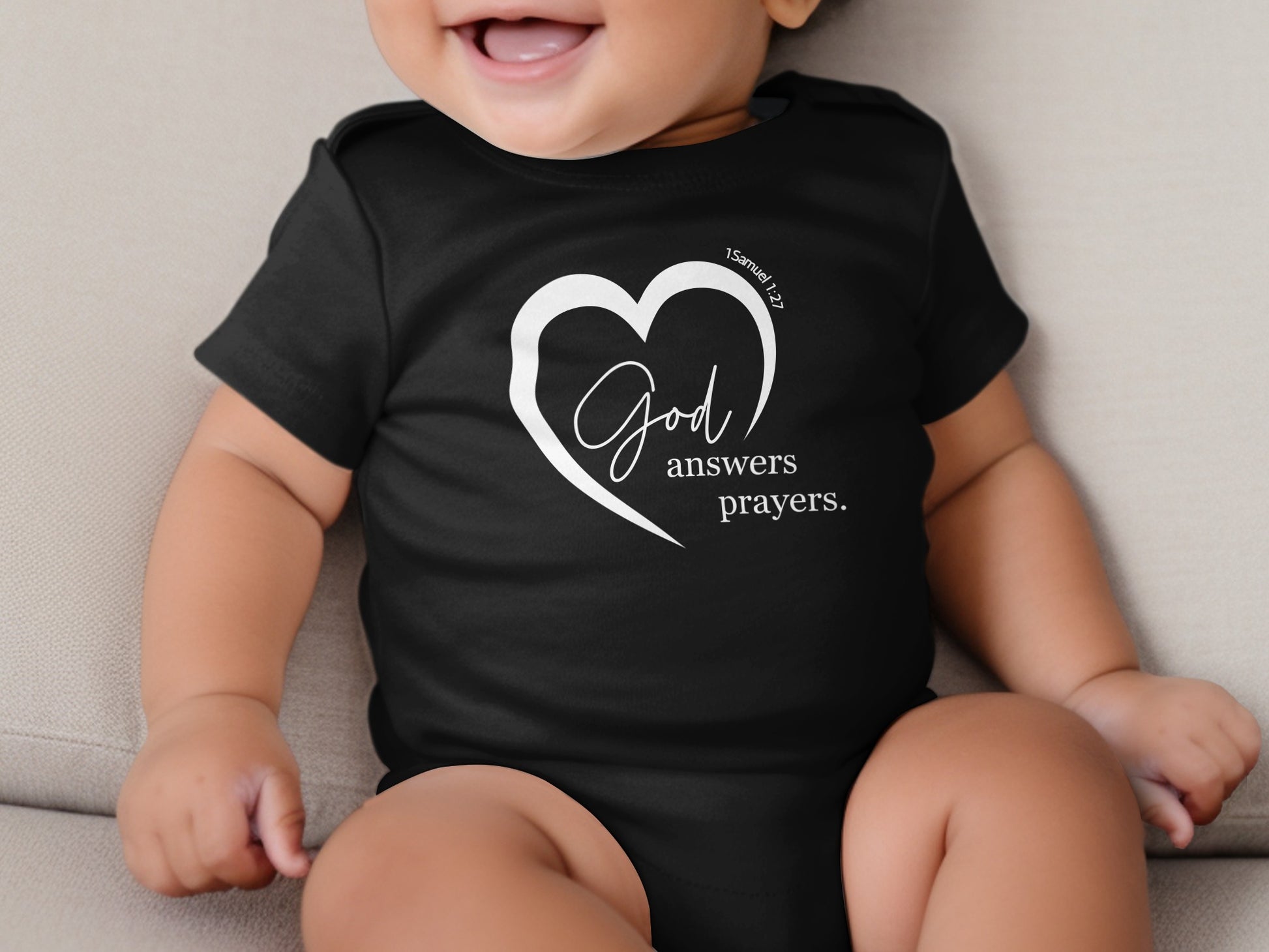 God Answers Prayers Heart Design Baby Onesie