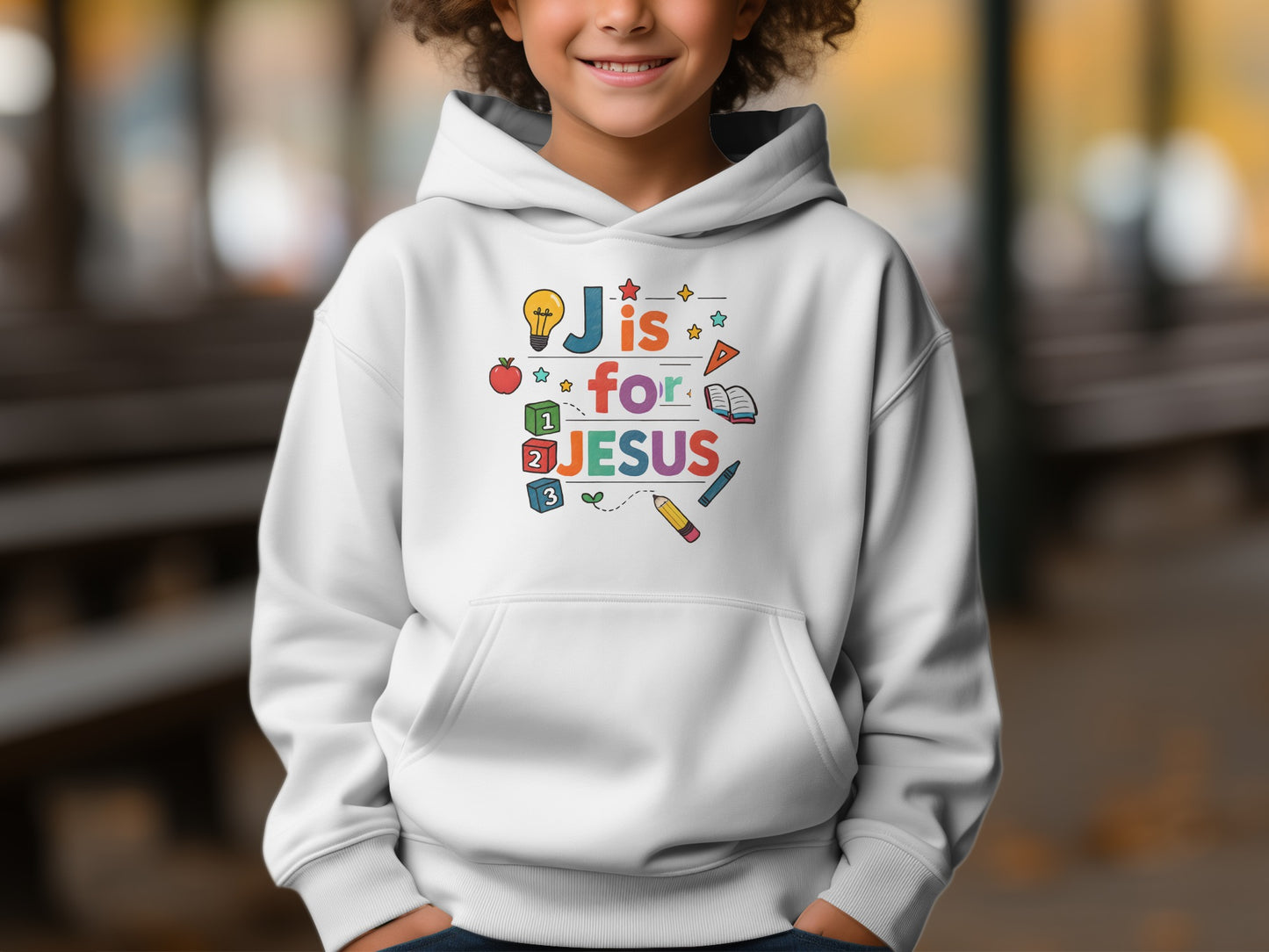 J is for Jesus Hoodie Colorful School Design