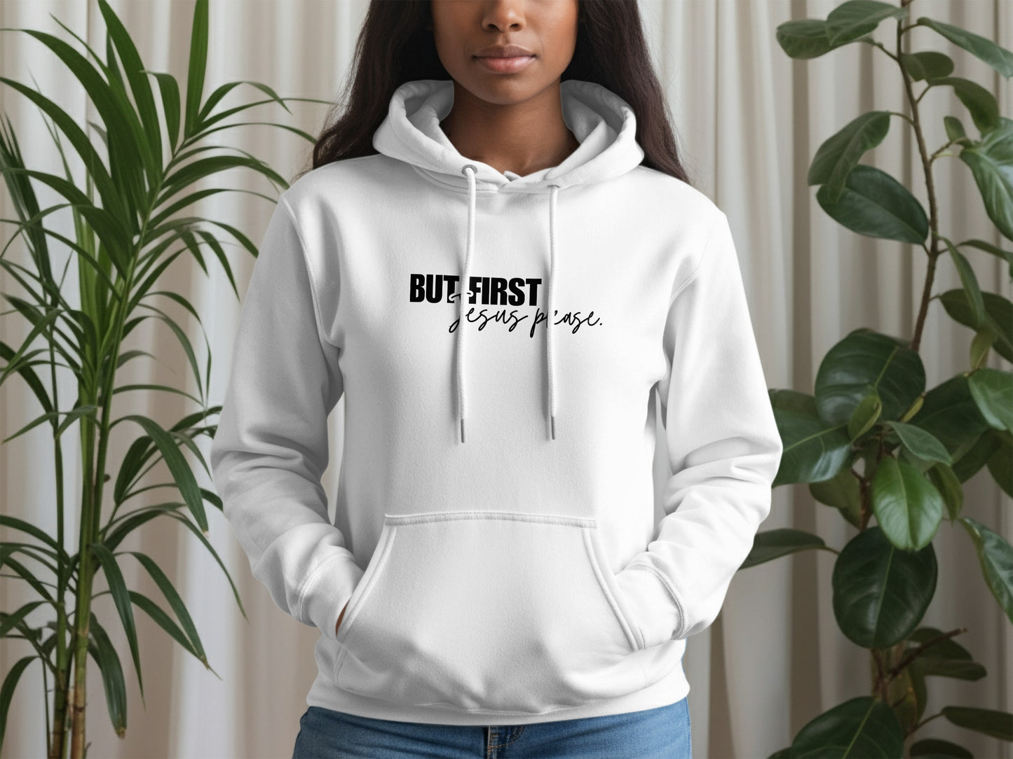 Inspirational But First Jesus Please Hooded Sweatshirt product type