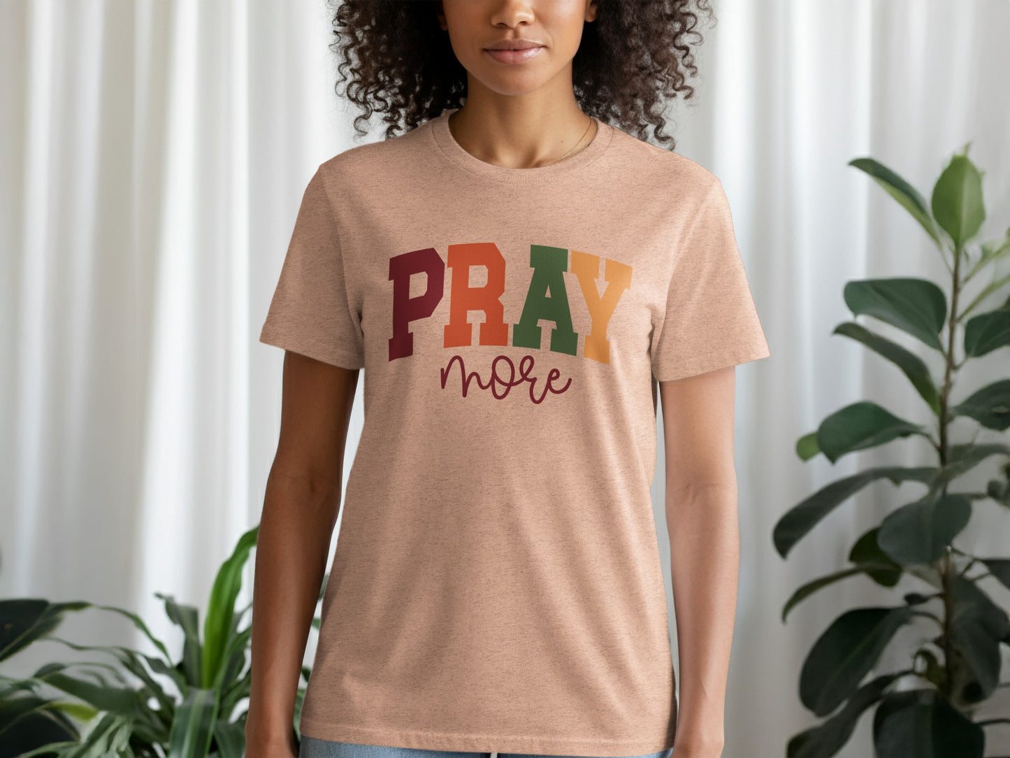 Pray More Vibrant Inspirational Graphic T-Shirt