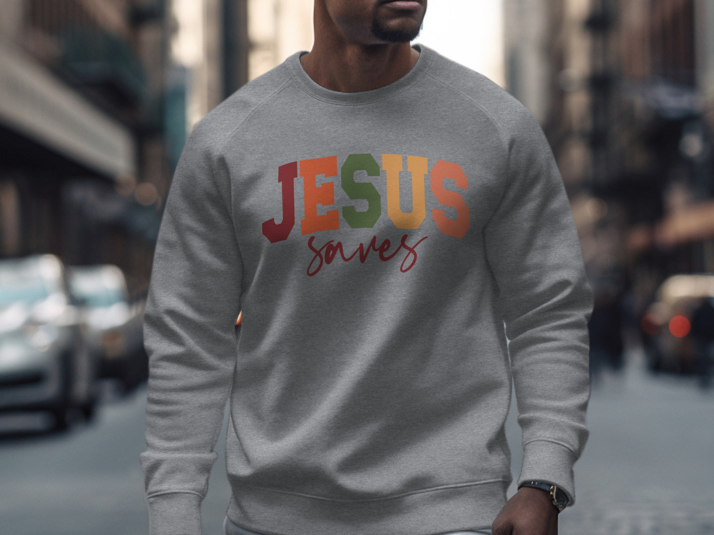 JESUS Saves Graphic Crewneck Sweatshirt for Faithful
