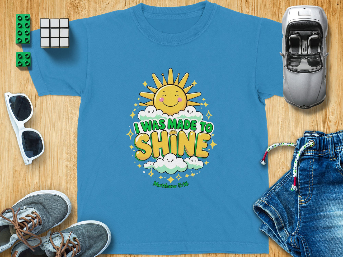 I Was Made to Shine Cute Blue Sunshine Kids Shirt