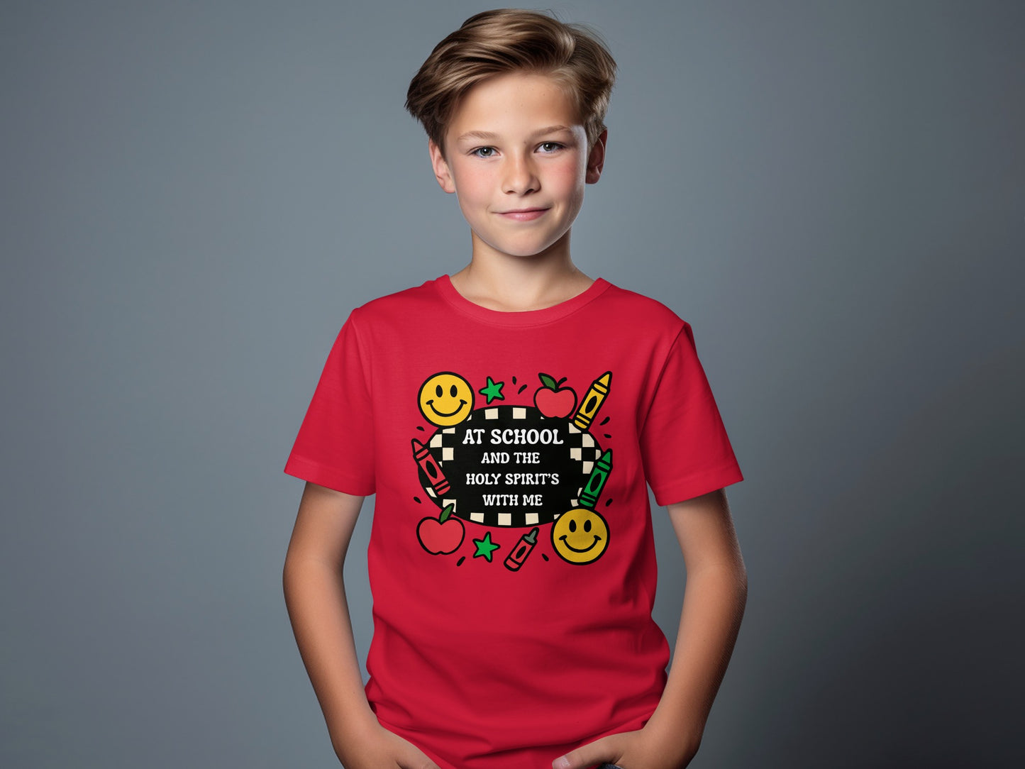 At School and the Holy Spirit Is with Me T-shirt