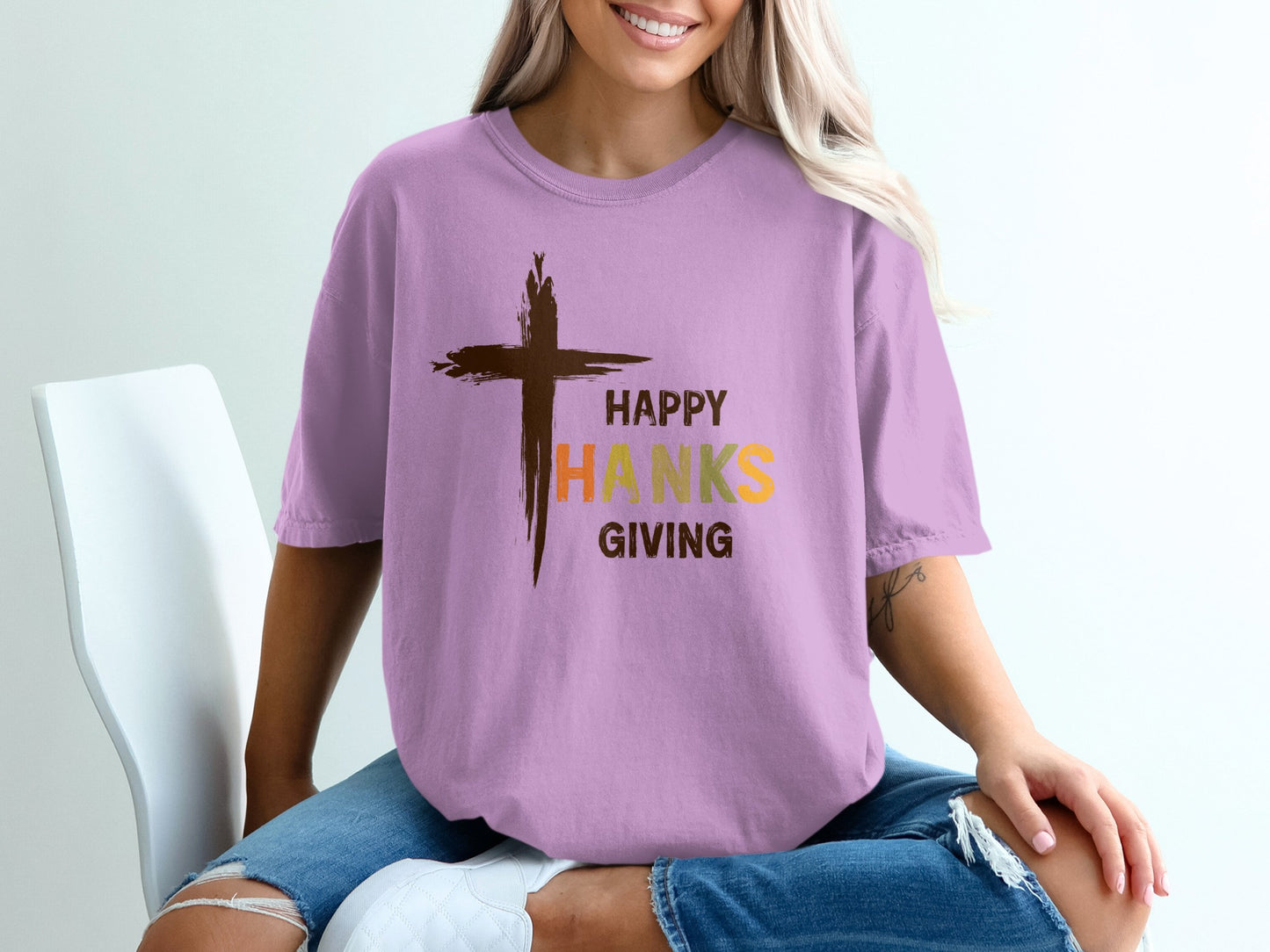 Happy Thanksgiving Cross Graphic T-Shirt
