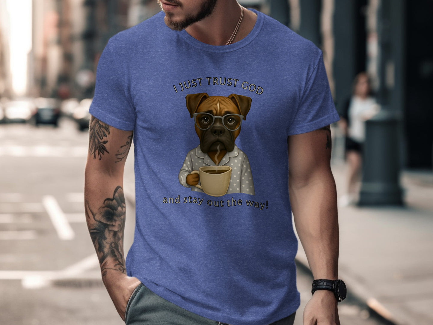 Trendy I Just Trust God Bulldog Coffee Graphic T-Shirt
