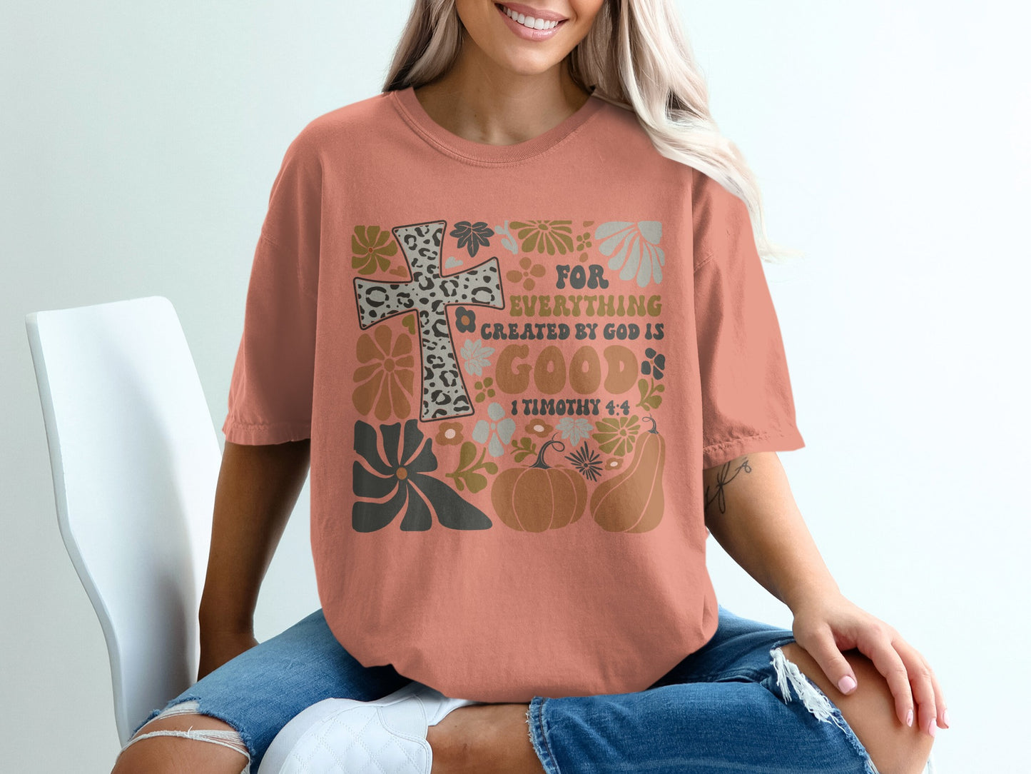 Inspirational Cross Graphic T-Shirt with Bible Verse Design