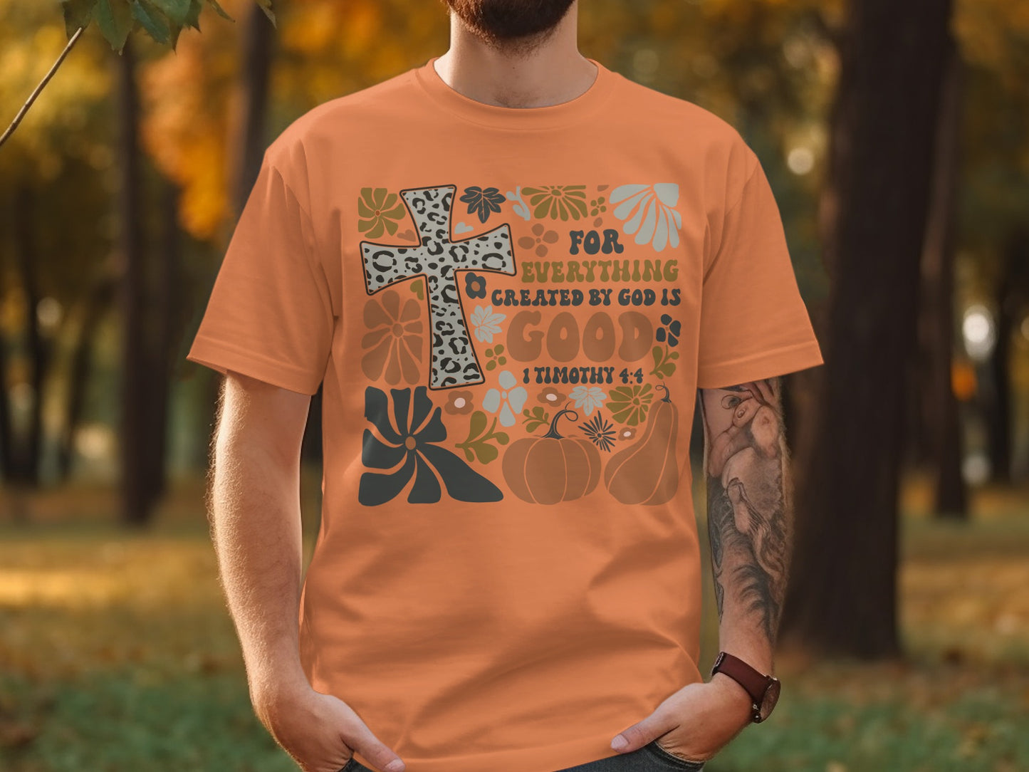 Bible Verse Cross and Pumpkin Fall-Themed T-Shirt