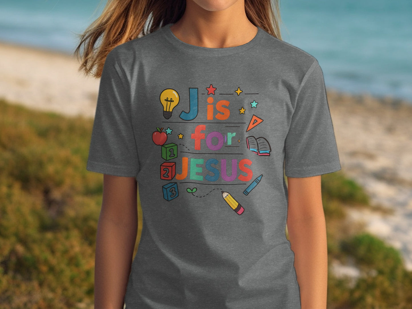 J is for Jesus Colorful Kids Shirt