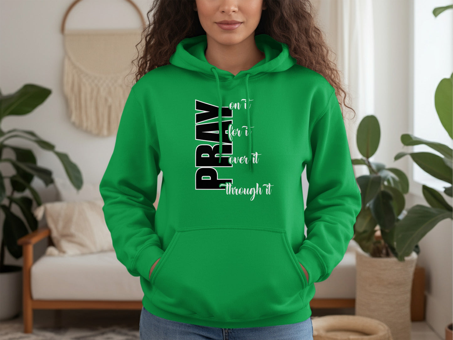 Pray Green Hooded Sweatshirt Motivational Product