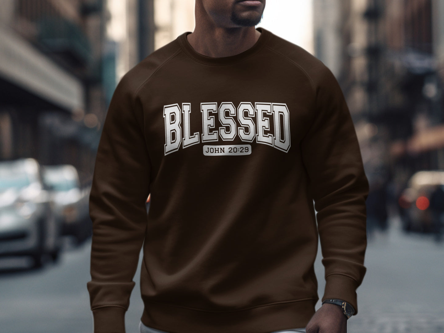 Blessed John 20:29 Sweater with Urban Design