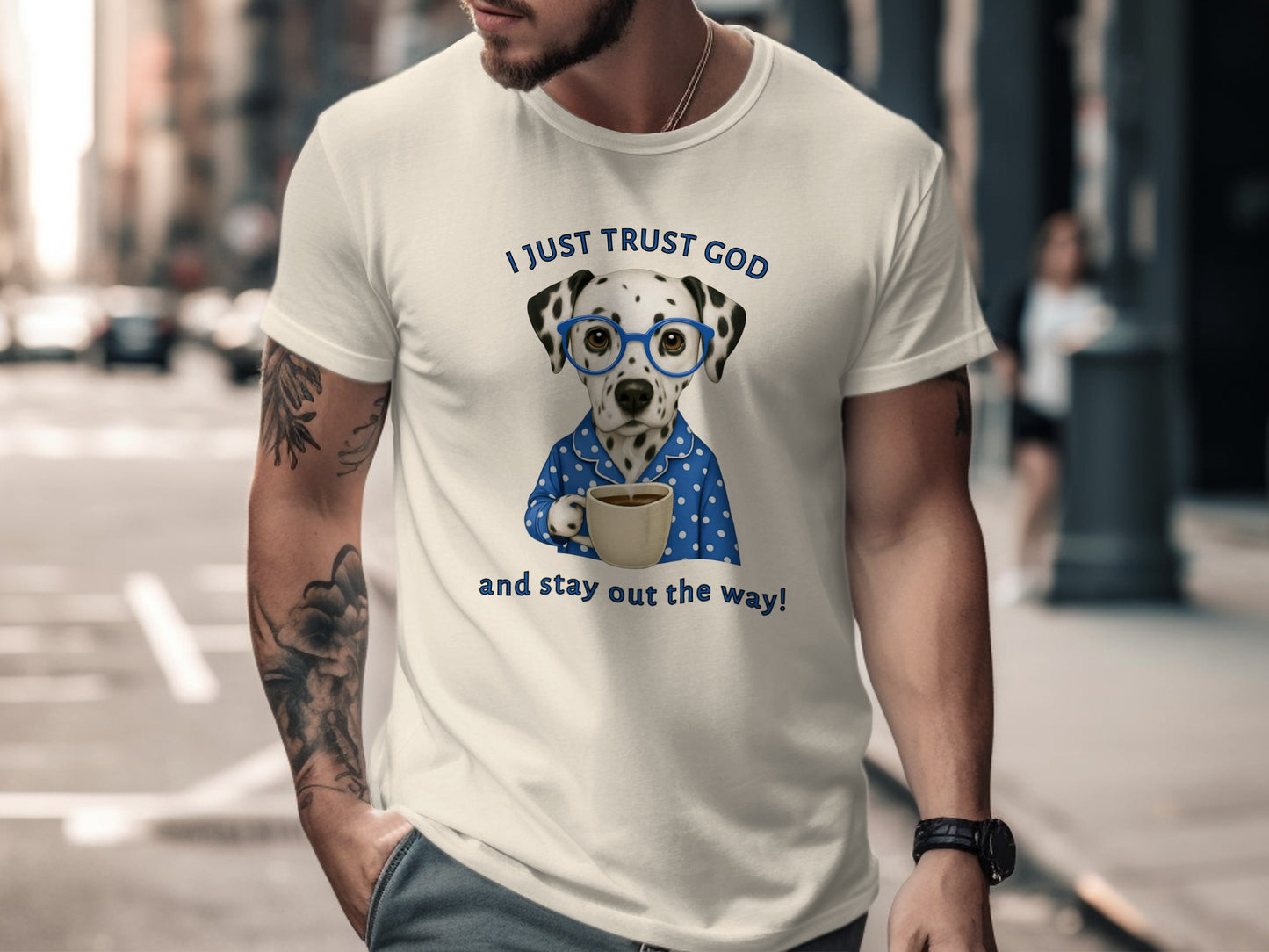 I Just Trust God Dog with Coffee Graphic T-Shirt