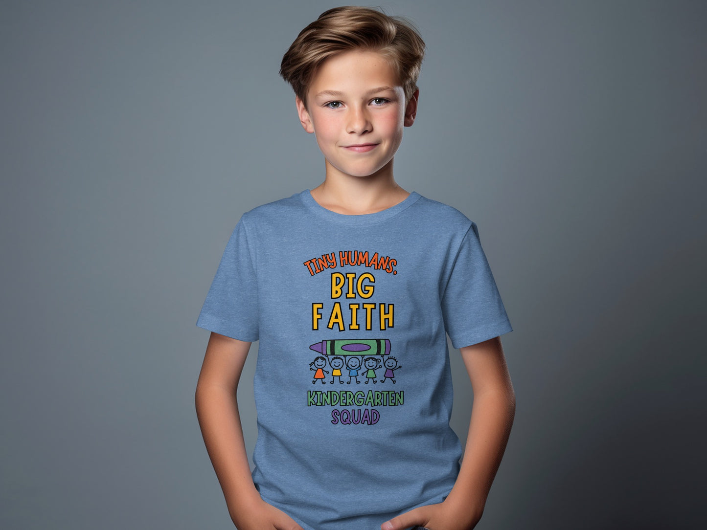 Tiny Humans Big Faith Kindergarten Squad T-shirt