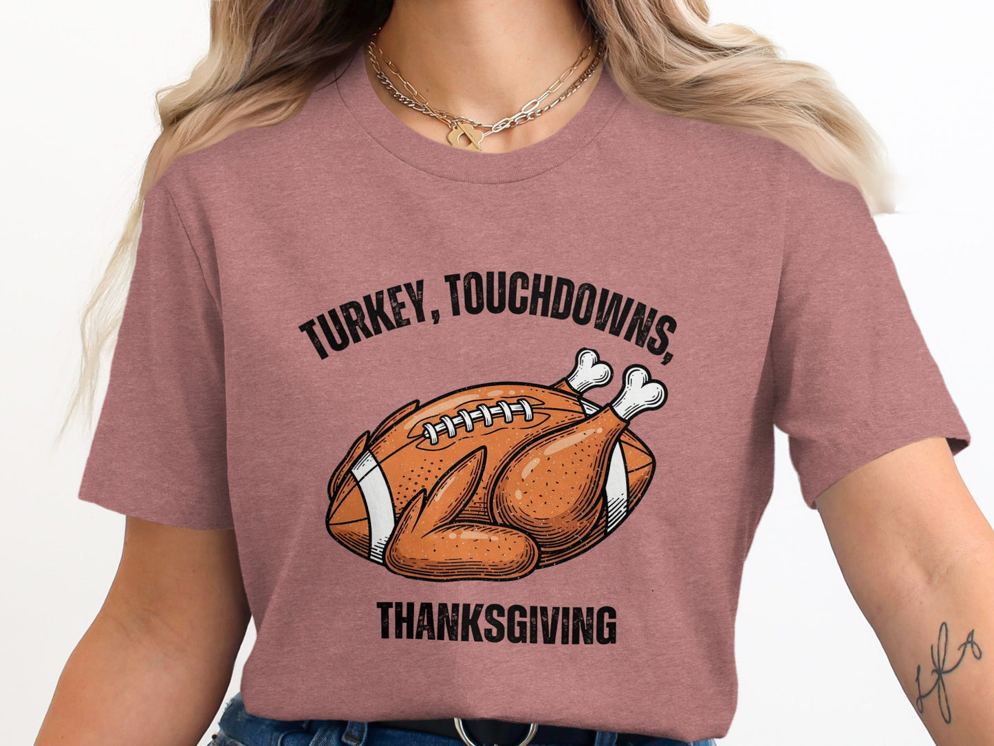 Turkey Touchdowns Thanksgiving Graphic T-Shirt