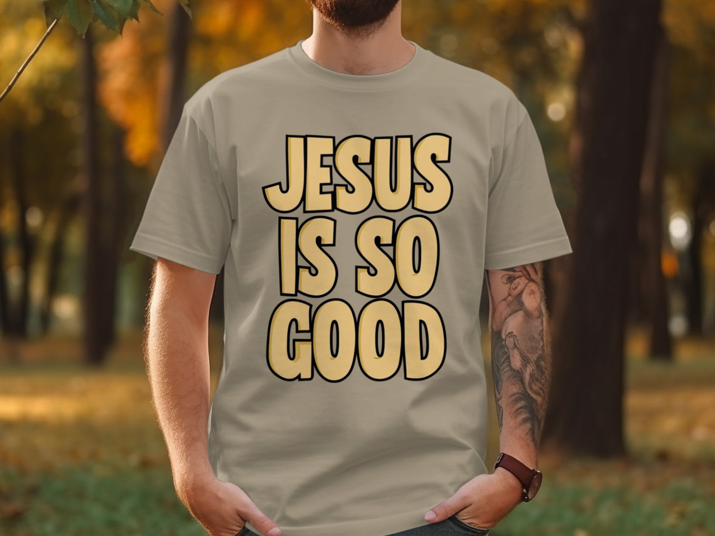 JESUS IS SO GOOD Bold Text Christian Shirt Product