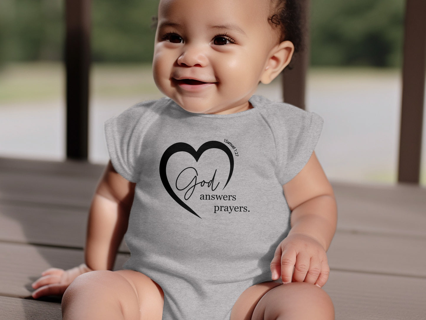 God Answers Prayers Heart Design Baby Onesie Product