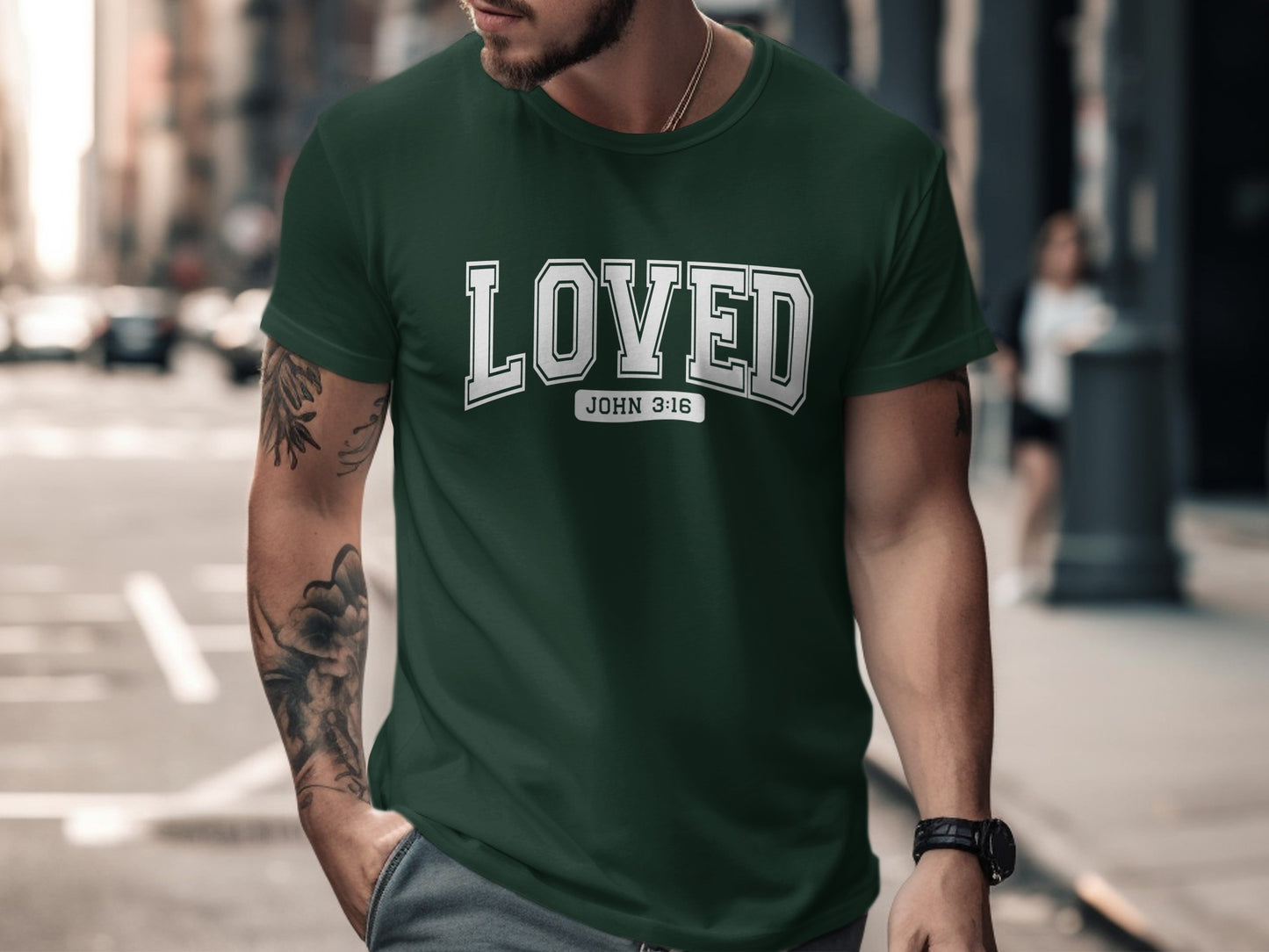 LOVED John 3:16 Christian Quote Green T-shirt