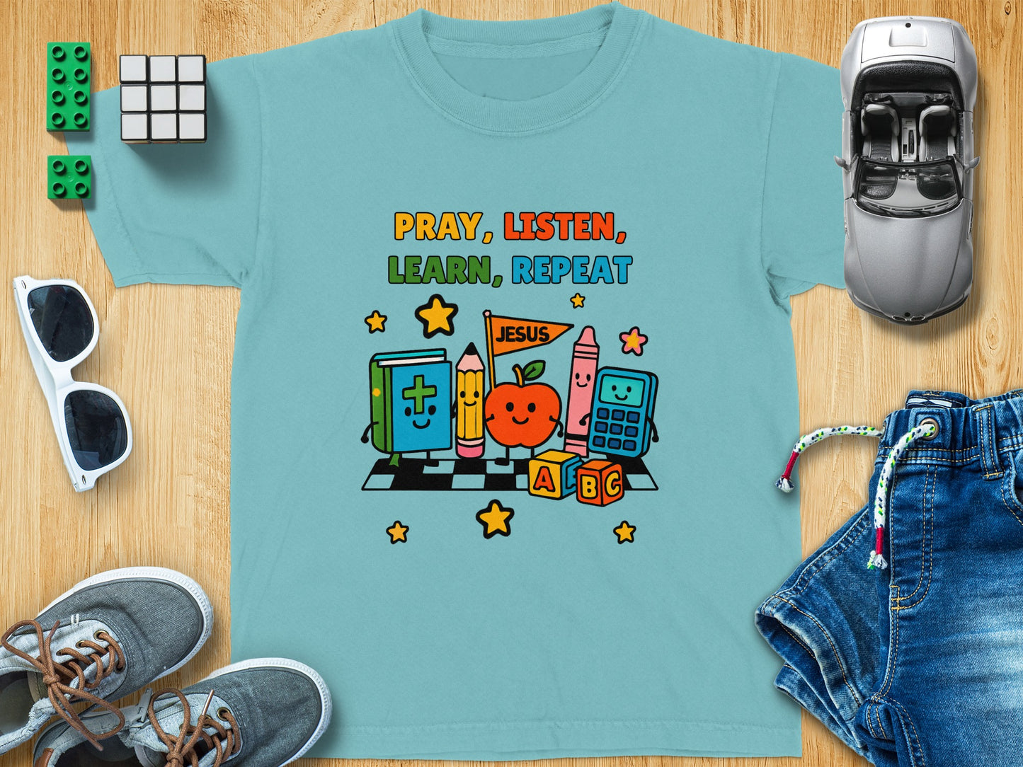 Cute Pray Listen Learn Repeat Jesus T-shirt for Kids