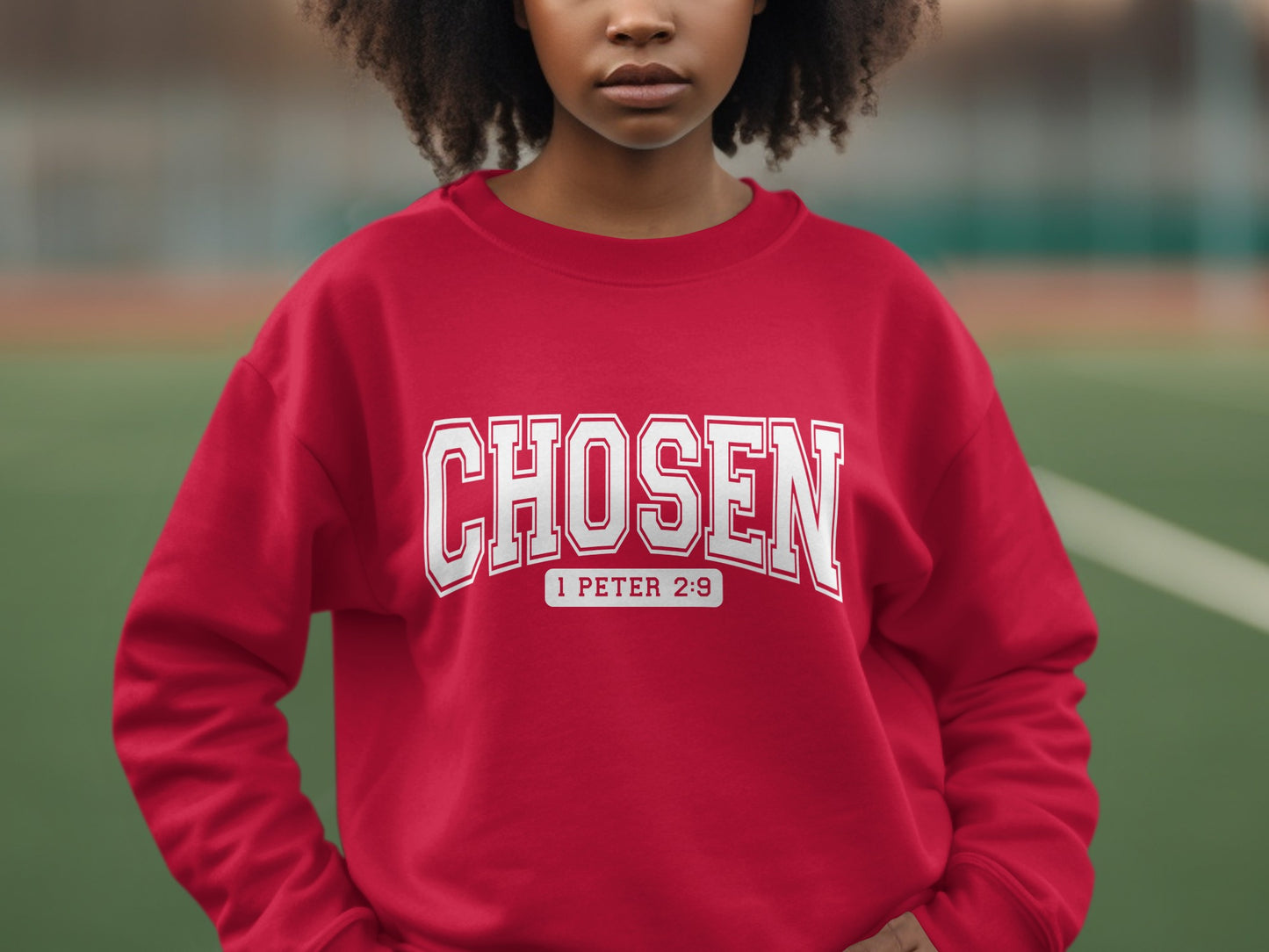 Chosen 1 Peter 2:9 Bold Red Athletic Sweatshirt