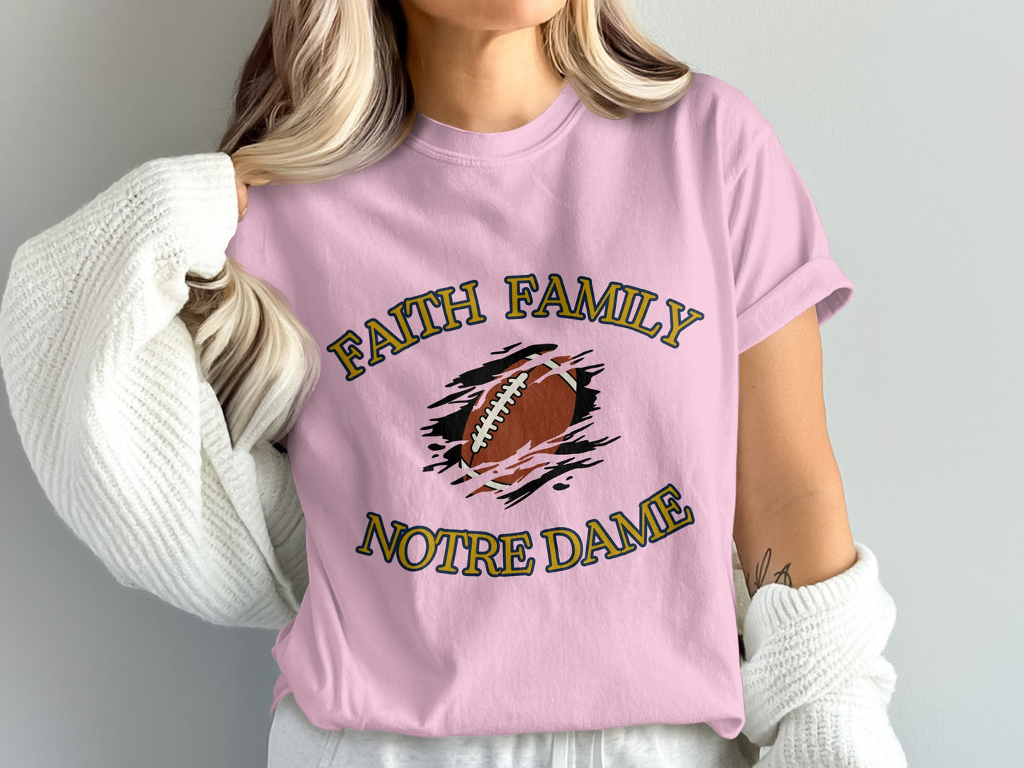 Faith Family Notre Dame Football Themed Shirt