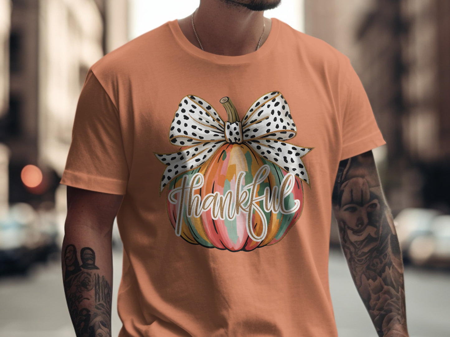 Thankful Pumpkin Shirt with Polka Dot Ribbon Design
