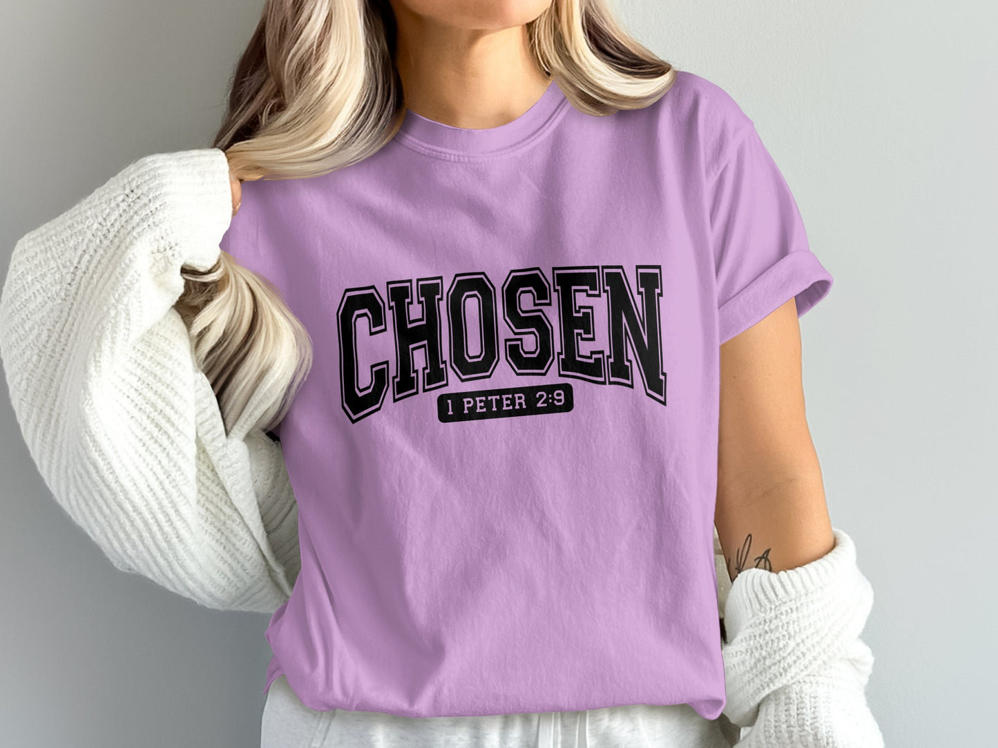 Chosen 1 Peter 2:9 Bold Lettering Apparel