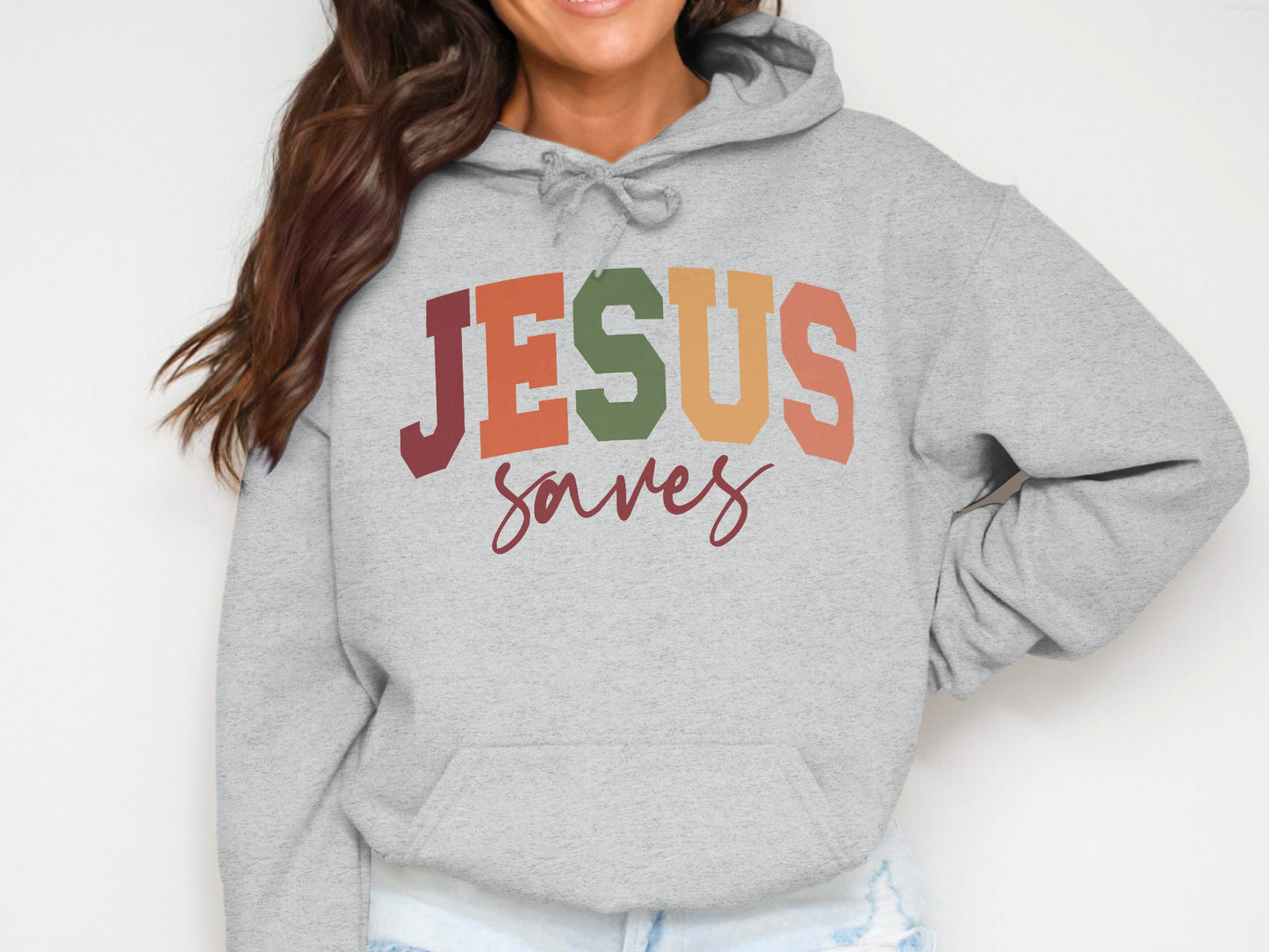 JESUS Saves Multi-Colored Text Hooded Sweatshirt product